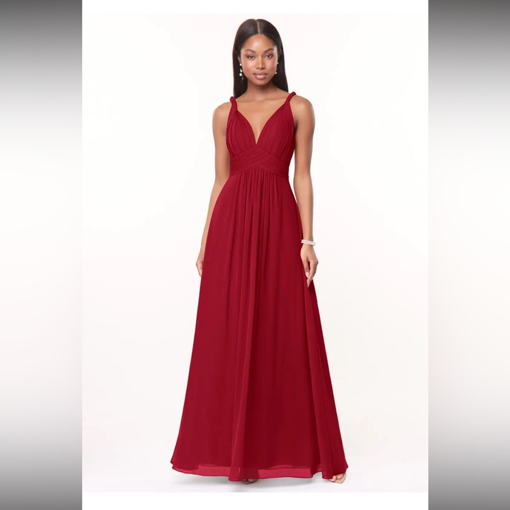 Azazie Maren Burgundy A-Line Pleated Chiffon Dress
